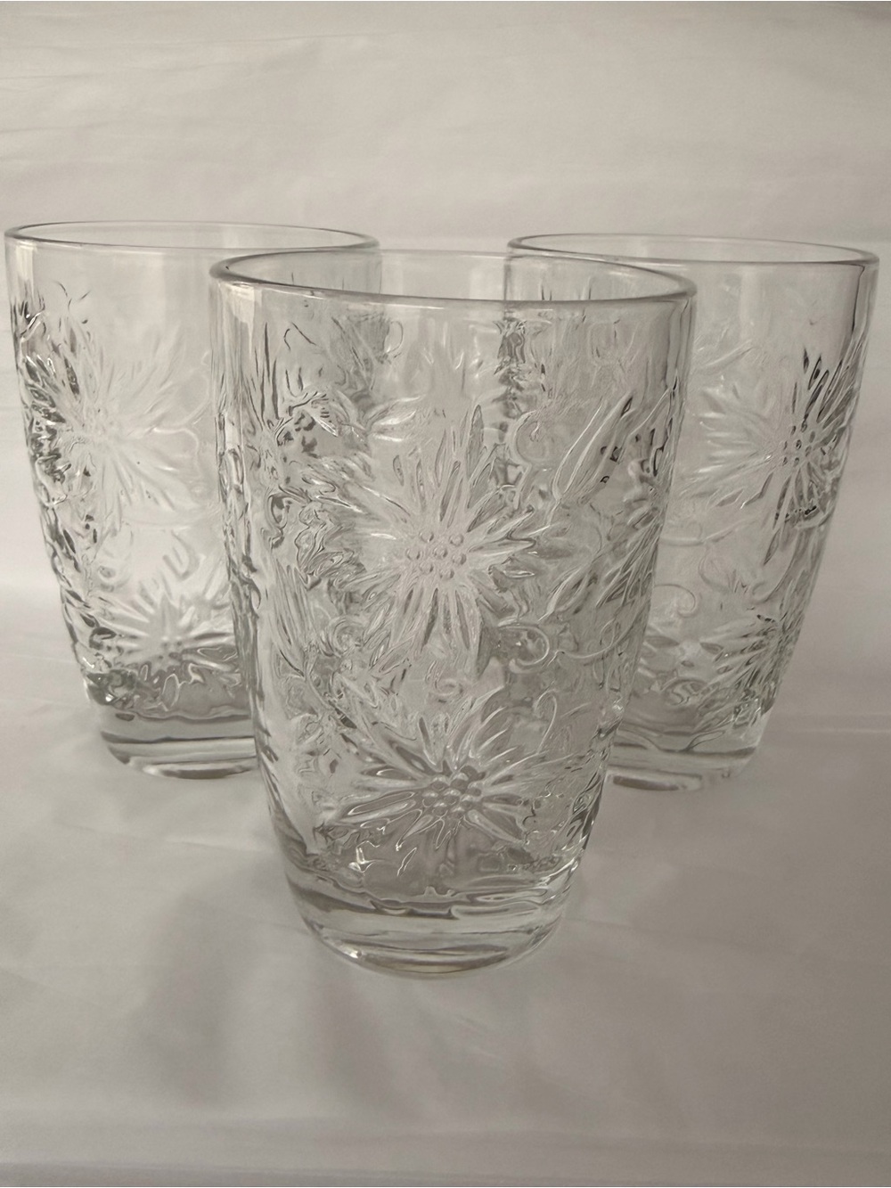 Clear Floral Embossed Glass Tumbler - Set of 3